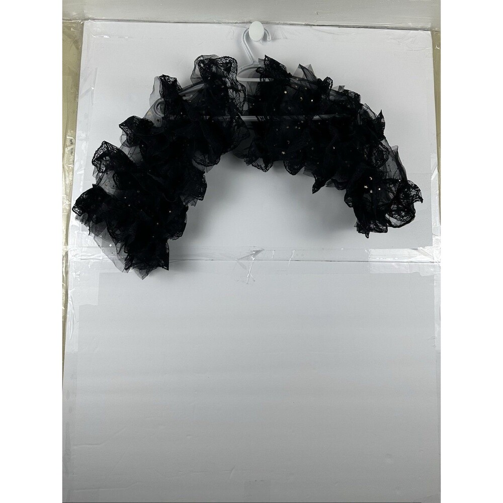 Black Tulle Ruffle Lace Sleeves Star Moon Glitter Celestial Gothic Costume 18*8